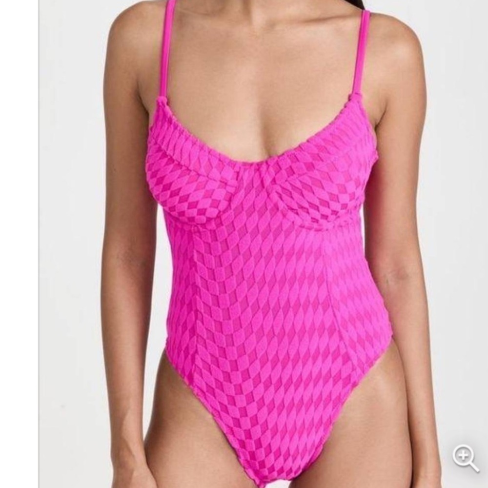 Good American Jacquard Show Off One-Piece Pink Swimsuit Size 1 Small S NWOT